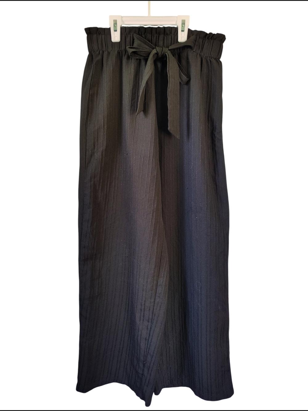 2 Pairs Black & Navy Blue Paperbag Waist Tie Midi Pants